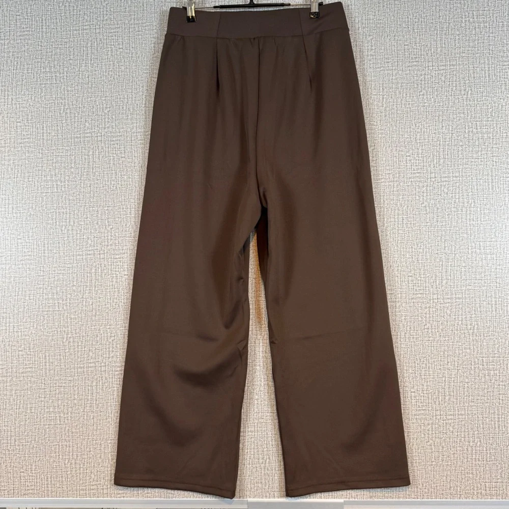 NWT Adidas Women Brown Wide Leg Pant High Rise Zip Pocket KF0794 Sz. Medium Walk